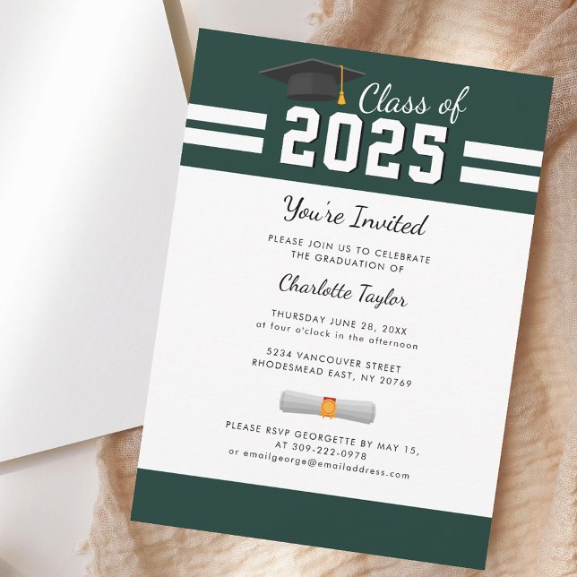 Grad 2023 Script Green Graduation Party Invitation (Graduation 2025 Party Green Modern Grad Invitation)