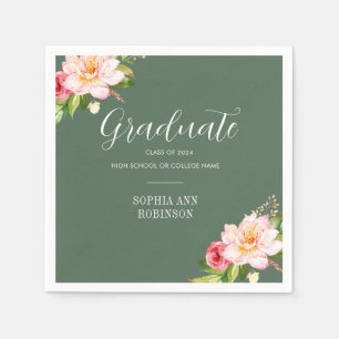 Grad 2024 Floral Sage Green Graduation Party Napkin