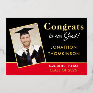 Grad 2025 Announcement Gold Foil Photo Red Black