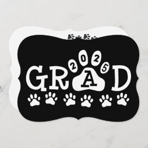 grad 2025 Black White Paw Prints Graduation Invitation