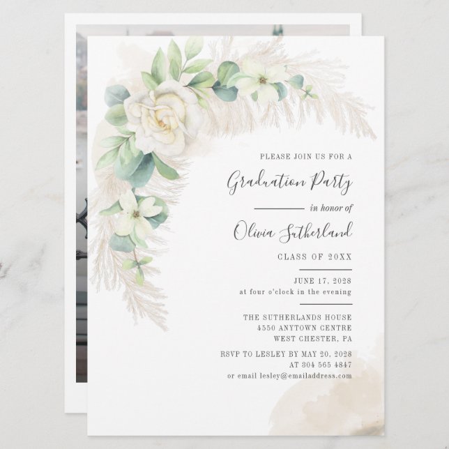 Grad 2025 Pampas Grass Graduation Party Invitation (Front/Back)