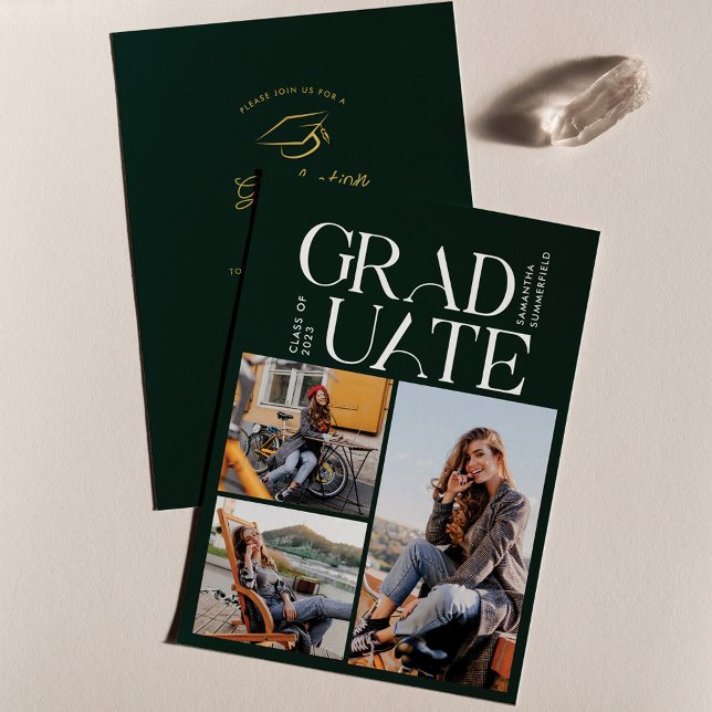 Grad 2025 Photo Collage Green Graduation Party Invitation (Creator Uploaded)