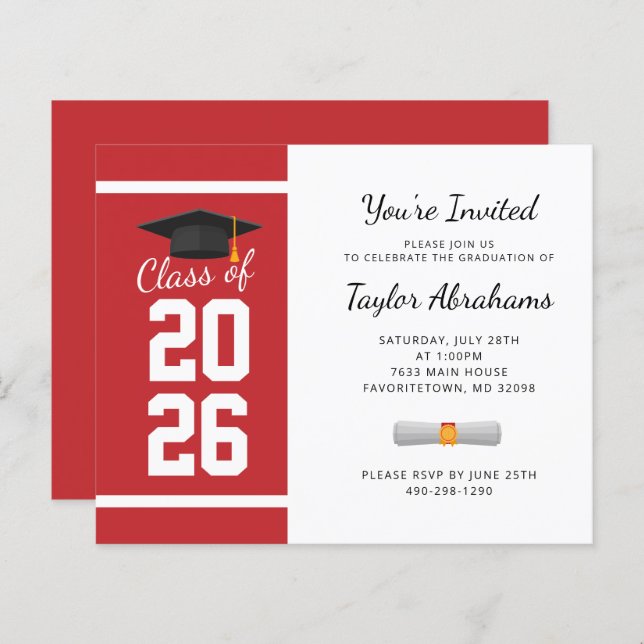 Grad 2025 Red Graduation Party Invitation (Front/Back)