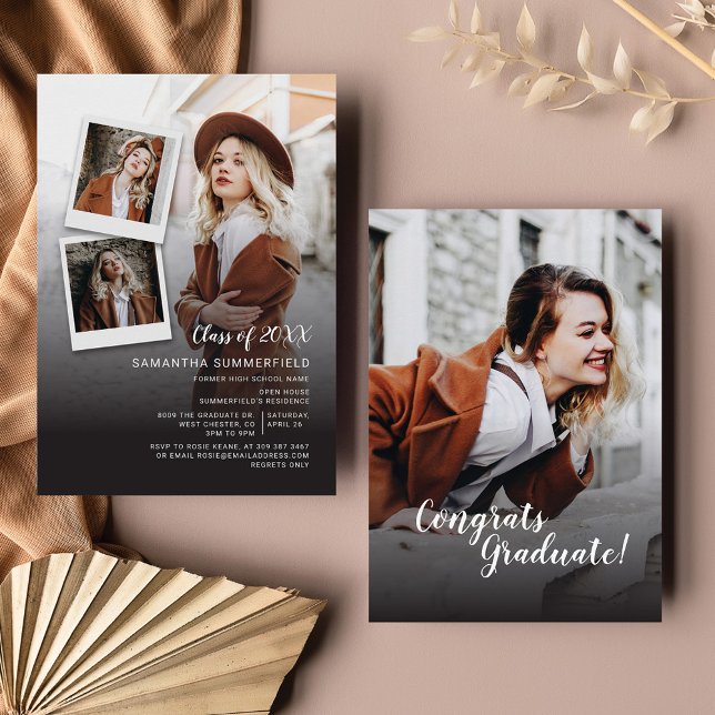 Grad 2026 Multi Photo Script Graduation Party Invitation (Creator Uploaded)