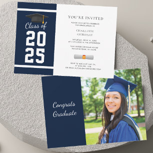 Grad 2026 Navy Blue Photo Graduation Party Invitation