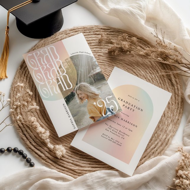 Grad '25 Photo Arch Wavy Typography Graduation Invitation (Creator Uploaded)