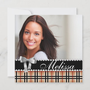 Grad Announcement Plaid Pattern Photo Modern