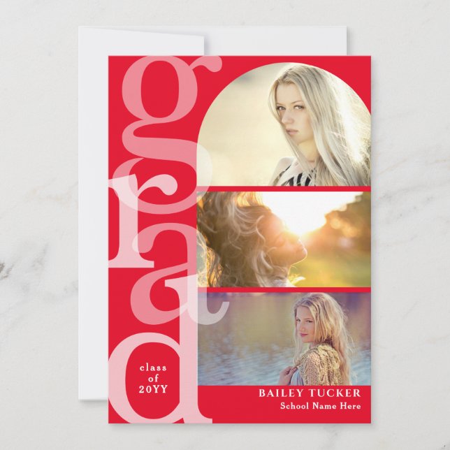 GRAD Arch Photo Modern Red Graduation Invitation (Front)