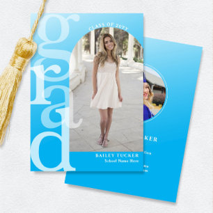 GRAD Arch Photo Ombre Blue Graduation Announcement