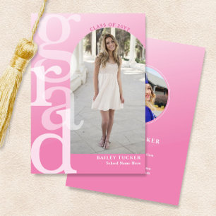 GRAD Arch Photo Pink Ombre Graduation Announcement