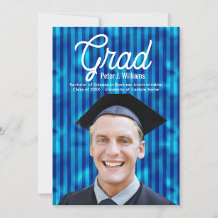 Grad Blue Lines Men Personalised Photo Graduation Announcement