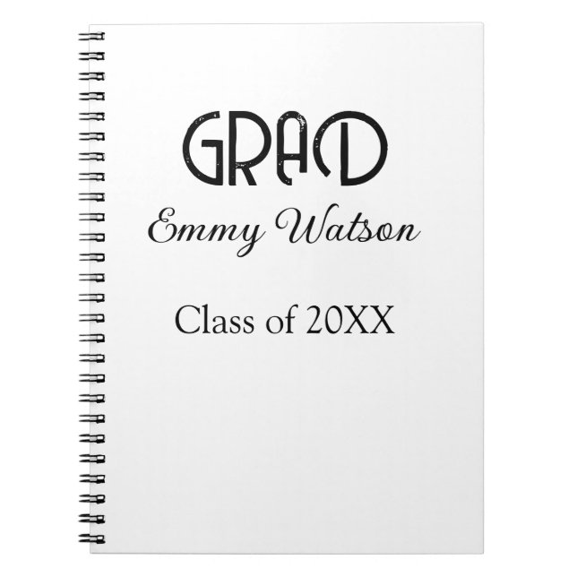 Grad bold letter graduation name class of 20XX sim Notebook (Front)