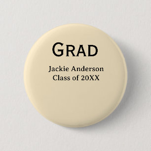 Grad bold letter name class of 20XX yellow pastel 6 Cm Round Badge