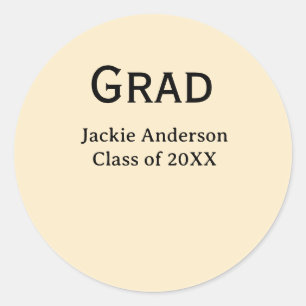 Grad bold letter name class of 20XX yellow pastel  Classic Round Sticker