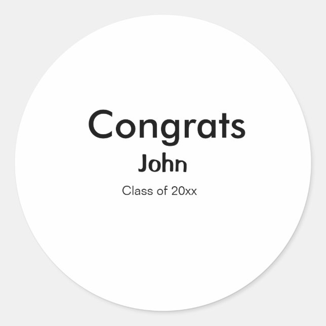 grad boy add name congrats date year text classic round sticker (Front)