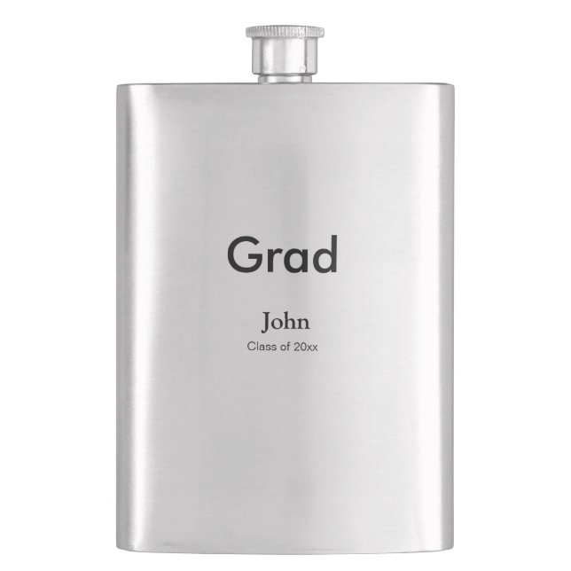 grad boy add name congrats date year text hip flask (Front)