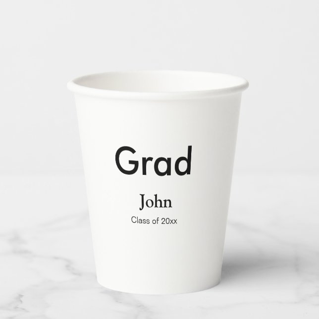 grad boy add name congrats date year text paper cups (Front)