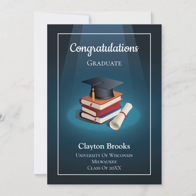 Grad Cap And Diploma Graduation Party Invitation (Front)