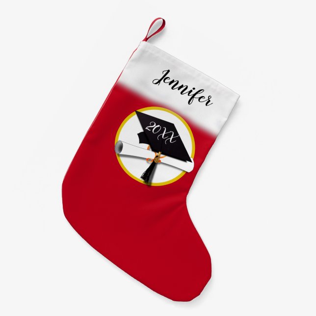 Grad Cap and Diploma Graduation Small Christmas Stocking (Front (Hanging))
