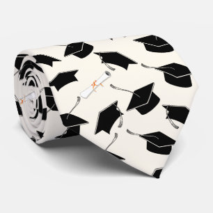 Grad Cap and Diploma Pattern Graduation Tie