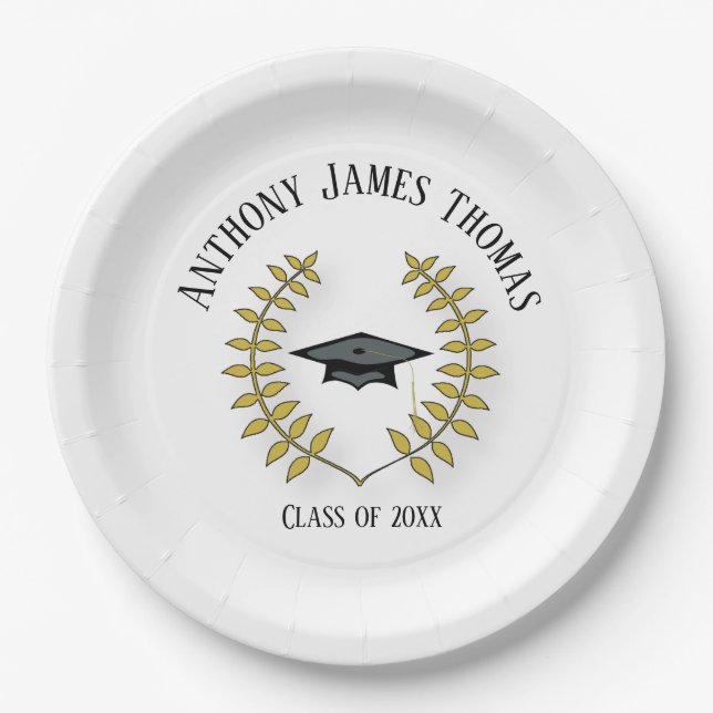Grad cap and Leaves Paper Plates 9" (Front)
