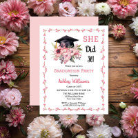 Grad Cap and Pink Floral She Did It Grad Party