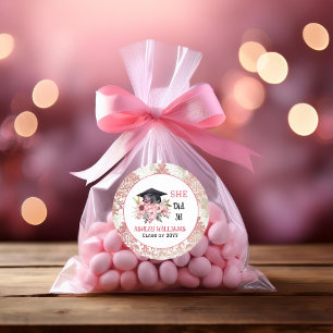 Grad Cap and Pink Florals She Did It  Classic Round Sticker