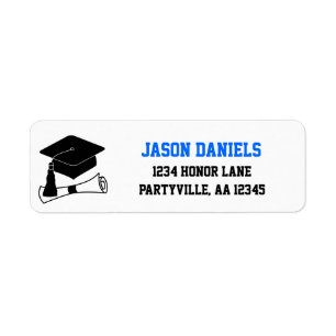 Grad Cap Black and Blue Graduation Address Return Address Label