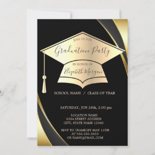 Grad Cap Black Border Graduation Party Invitation
