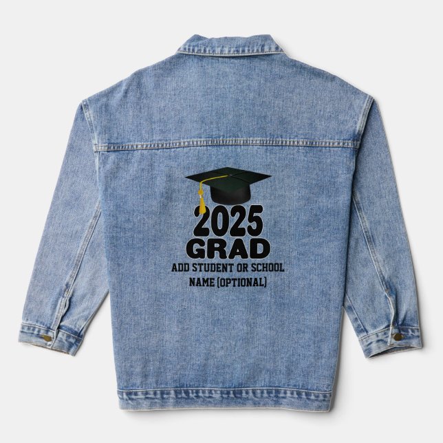 Grad Cap Bold Class of 2025 Graduation Denim Jacket (Back)