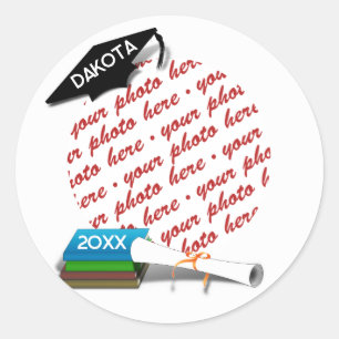 Grad  Cap Book Stack Photo Graduation Classic Round Sticker