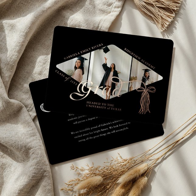 Grad Cap Bow & Tassel Photo Collage Announcement (Grad Cap Bow & Tassel Photo Collage Announcement (Front & Back))