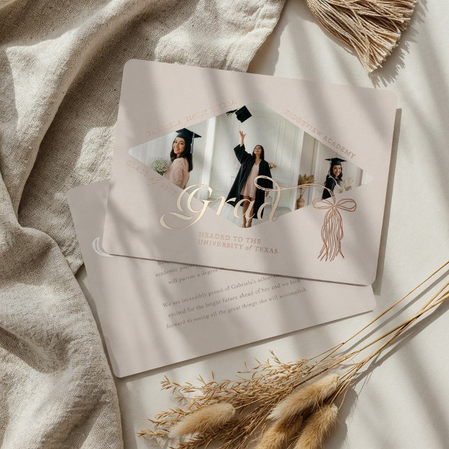 Grad Cap Bow & Tassel Photo Collage Announcement (Grad Cap Bow & Tassel Photo Collage Announcement)