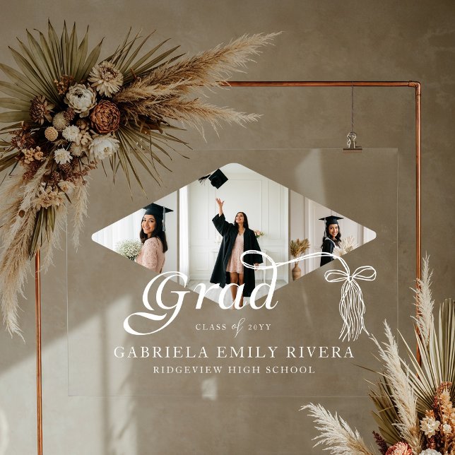 Grad Cap Bow & Tassel Photo Collage Graduation Acrylic Sign (Grad Cap Bow & Tassel Photo Collage Graduation Acrylic Sign)