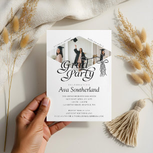 Grad Cap Bow Tassel Photo Collage Graduation Party Invitation