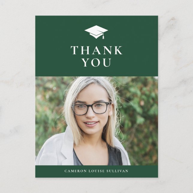 Grad Cap Classic Green Graduation Thank You Postcard (Front)