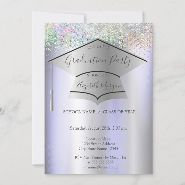 Grad Cap,Colourful Confetti Violet Graduation Invitation (Front)