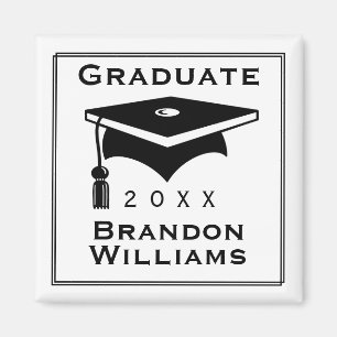 Grad Cap Custom Name 2 Inch Square Magnet