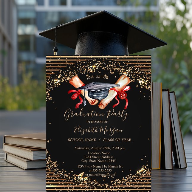 Grad Cap Diploma,Cooper Stripes Graduation Invitation (Creator Uploaded)