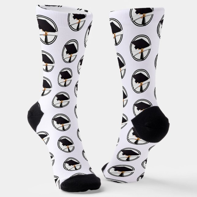 Grad Cap Diploma Graduation Socks (Angled)