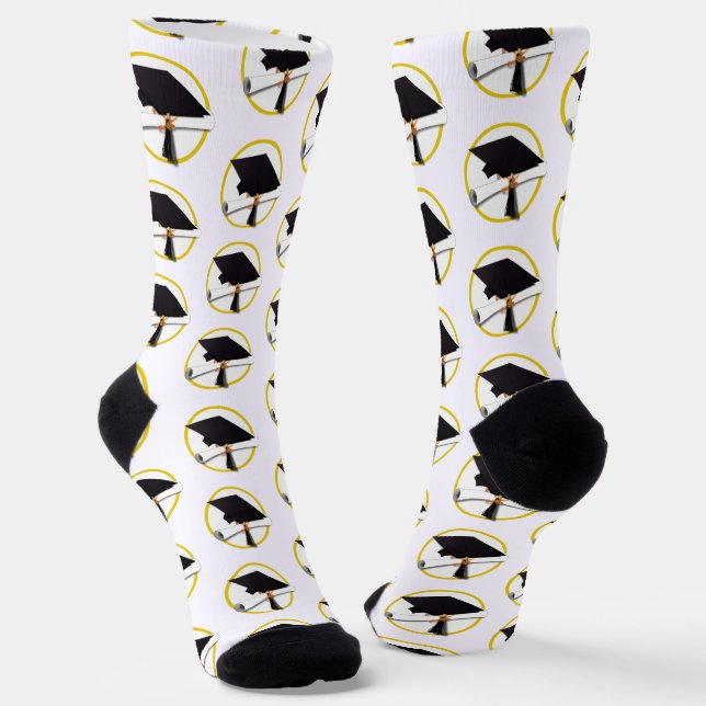 Grad Cap Diploma Graduation Socks (Angled)