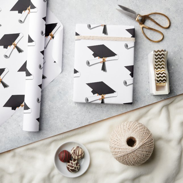 Grad Cap Diploma Graduation Wrapping Paper (Crafts)