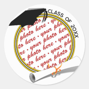 Grad Cap Diploma Photo Graduation Classic Round Sticker