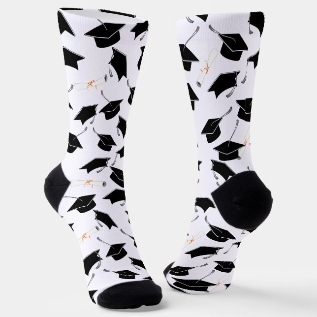Grad Cap Diplomas Pattern Graduation Socks (Angled)