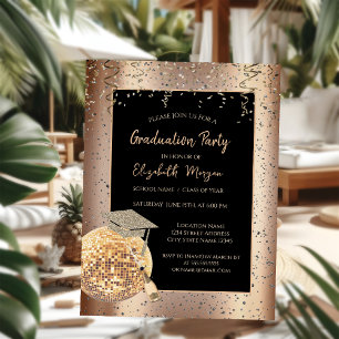 Grad Cap,Disco Ball Confetti, Wine Cooper Invitation