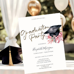 Grad Cap Flowers Bow Your Photo Graduation Invitation