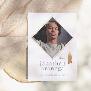 Grad Cap Gold Blue & White Photo Announcement