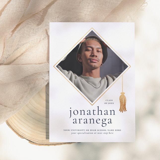 Grad Cap | Gold Blue & White Photo Announcement (Creator Uploaded)