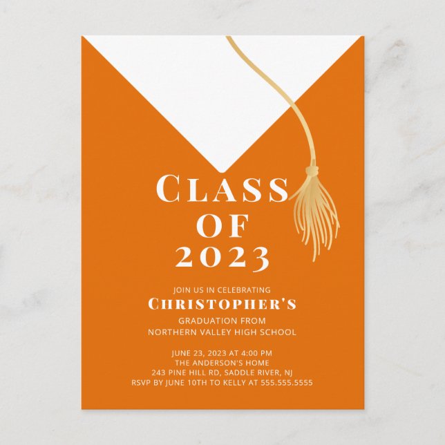 Grad Cap Graduation Party Invitation Postcard (Front)