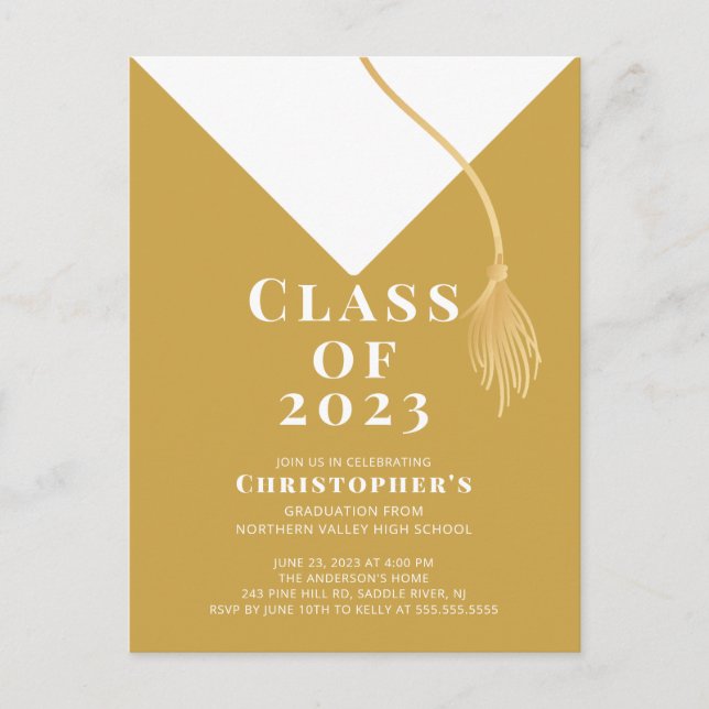Grad Cap Graduation Party Invitation Postcard (Front)